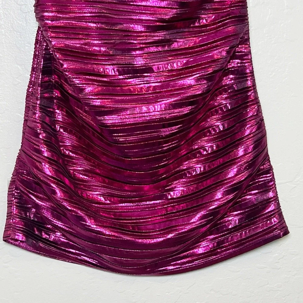 •LOVESHACKFANCY• Thompson Rose Appliqué Metallic Minidress in Fuchsia‎ Size 0 - Picture 6 of 15